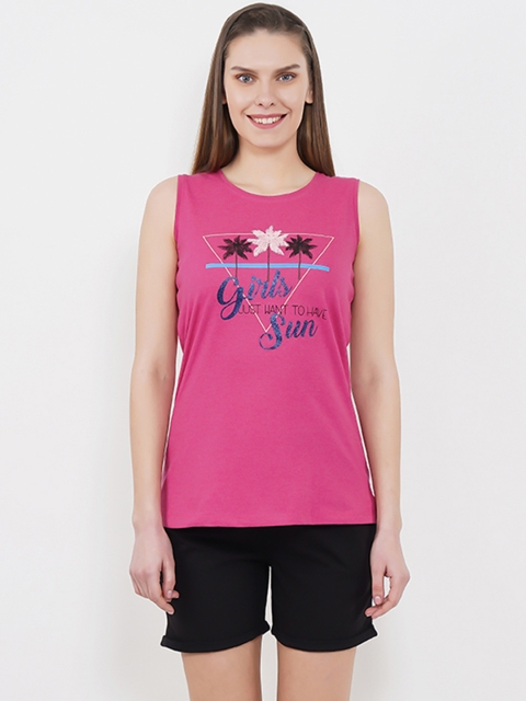 

Sweet Dreams Women Pink & Black Printed Night suit 2112A9
