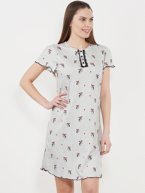 

Sweet Dreams Grey & Red Printed Nightdress 2055A9