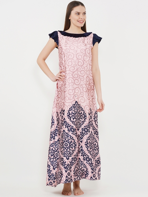 

Sweet Dreams Pink & Navy Blue Printed Maxi Nightdress