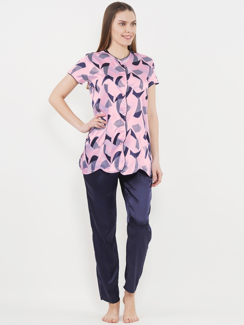 

Sweet Dreams Women Pink & Navy Blue Printed Night Suit