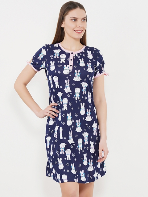 

Sweet Dreams Navy & White Printed Nightdress 2057A9-AOP-6, Navy blue