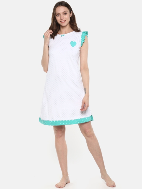 

Sweet Dreams White & Sea Green Printed Nightdress 2005A9