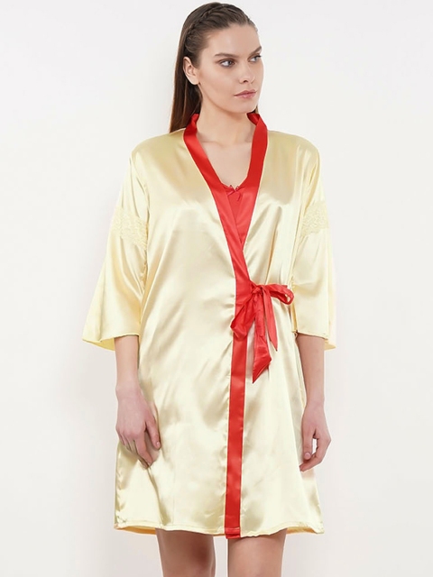 

Sweet Dreams Red & Cream-Coloured Solid Nightdress