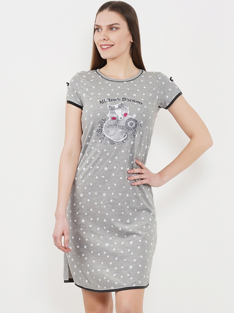 

Sweet Dreams Grey Melange & White Printed Nightdress 2032A9