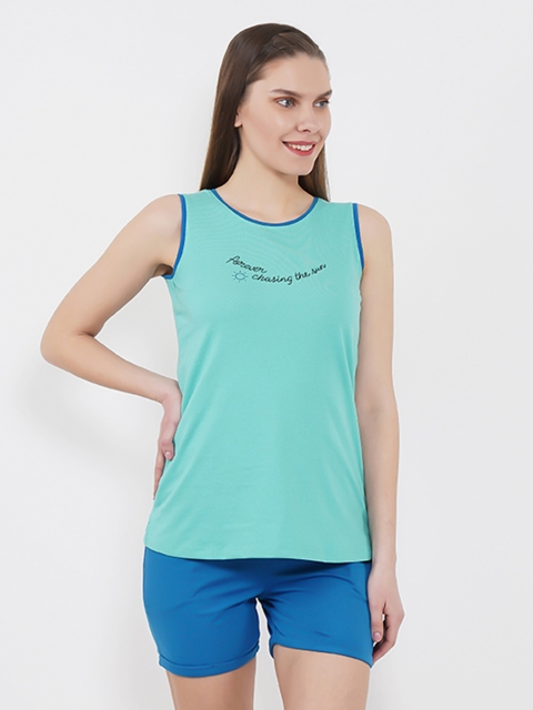 

Sweet Dreams Women Sea Green & Blue Solid Night Suit 2108A9