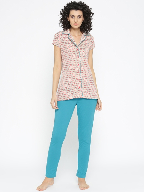 

Sweet Dreams Women Beige & Blue Printed Night Suit