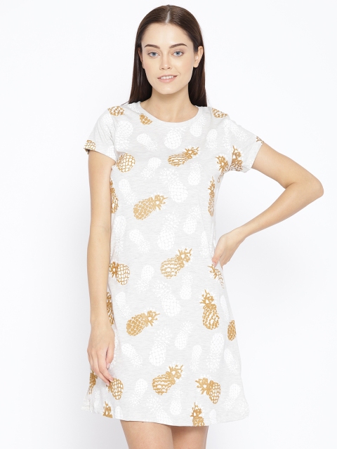 

Sweet Dreams Grey Melange & White Printed Nightdress 2034A9