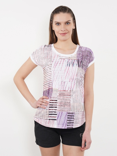 

Sweet Dreams Women White & Purple Printed Round Neck Lounge T-shirt