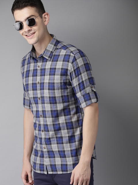 

HERE&NOW Men Blue & Grey Slim Fit Checked Casual Shirt