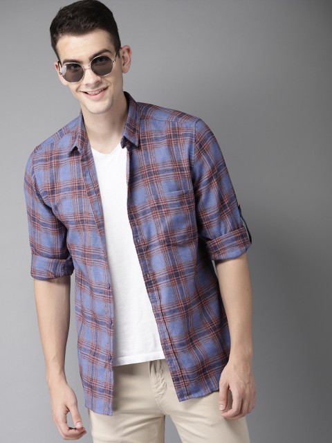 

HERE&NOW Men Blue & Orange Regular Fit Checked Casual Shirt