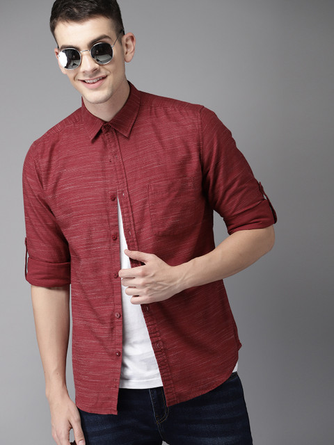 

HERE&NOW Men Maroon Slim Fit Self Design Casual Shirt