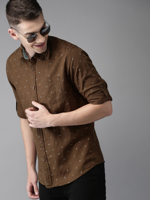 

HERE&NOW Men Brown & White Regular Fit Printed Casual Shirt
