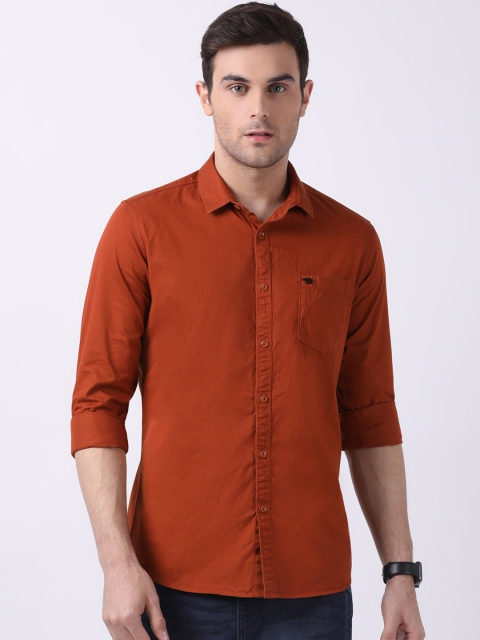 

THE BEAR HOUSE Men Rust Club Slim Fit Solid Casual Shirt