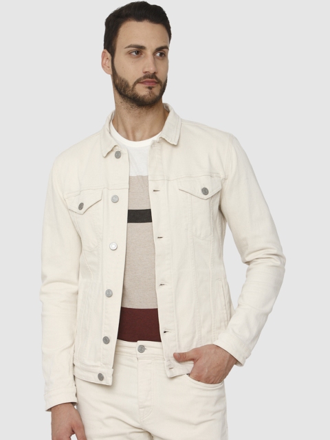 

SELECTED Men Off-White Solid Denim Jacket