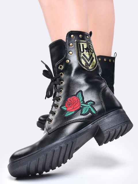 

Street Style Store Women Black Solid High-Top Flat Boots