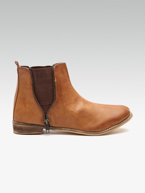 

Street Style Store Women Tan Brown Solid Mid-Top Flat Boots