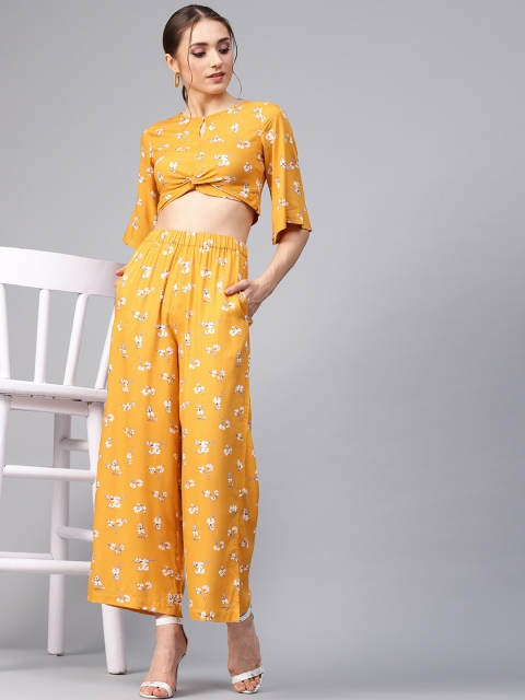 

STREET 9 Women Mustard Yellow & White Printed Crop Top with Palazzos