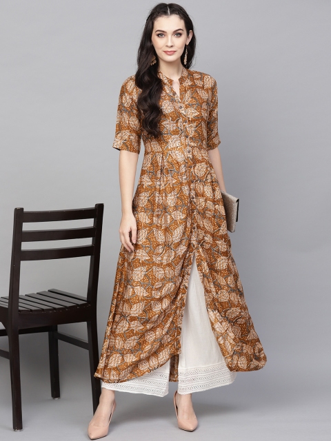 

Ives Women Beige & Grey Printed Asymmetric A-Line Kurta