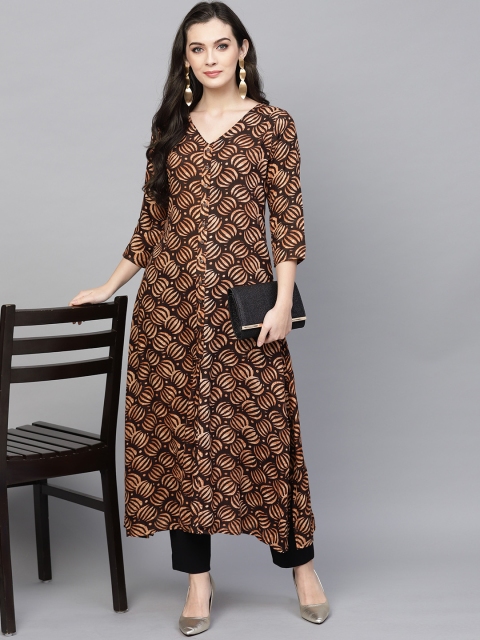 

Ives Women Brown & Beige Printed A-Line Kurta
