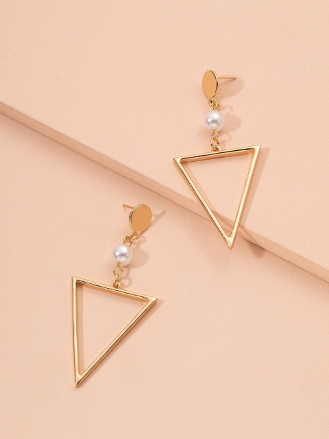 

OOMPH Gold-Toned & White Triangular Drop Earrings