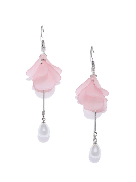 

OOMPH Silver-Toned & Pink Contemporary Drop Earrings