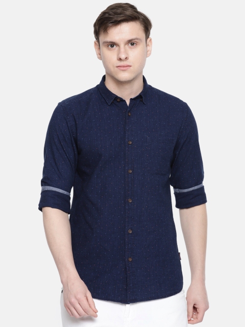 

Jack & Jones Men Navy Blue Slim Fit Printed Chambray Casual Shirt