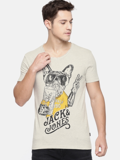

Jack & Jones Men Off-White Printed Round Neck T-shirt