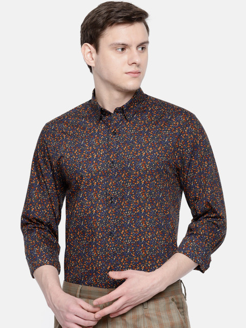 

Jack & Jones Men Navy Blue & Orange Slim Fit Printed Smart Casual Shirt