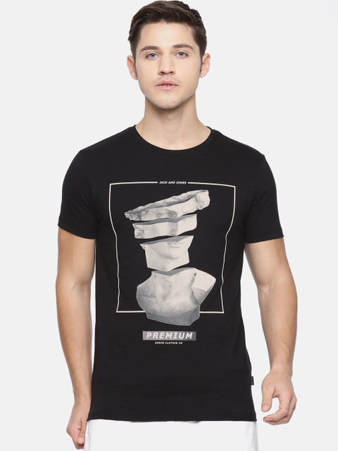 

Jack & Jones Men Black Printed Slim Fit Round Neck T-shirt