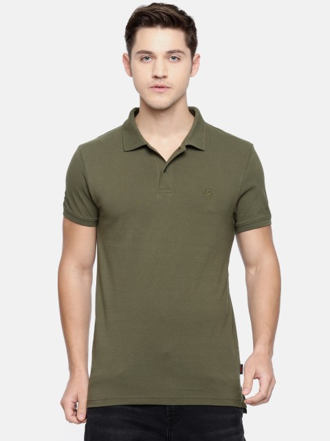 

Jack & Jones Men Olive Green Slim Fit Solid Polo T-shirt