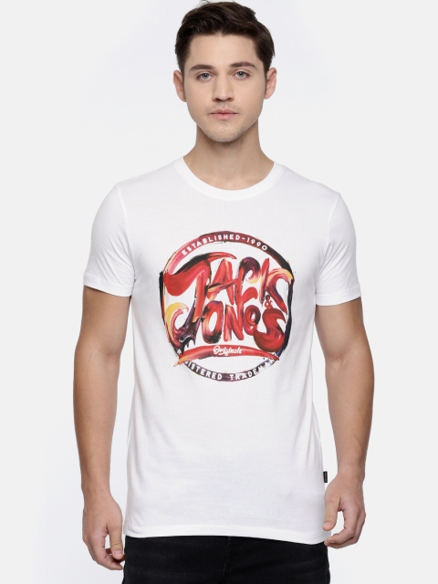 

Jack & Jones Men White Printed Slim Fit Round Neck T-shirt