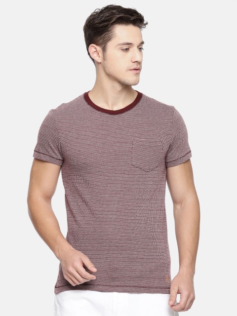 

Jack & Jones Men Burgundy Self Design Round Neck T-shirt