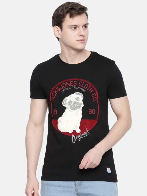 

Jack & Jones Men Black Printed Slim Fit Round Neck T-shirt
