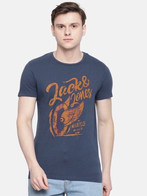 

Jack & Jones Men Blue Printed Round Neck T-shirt