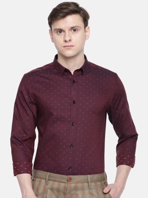 

Jack & Jones Men Maroon Slim Fit Self Design Smart Casual Shirt