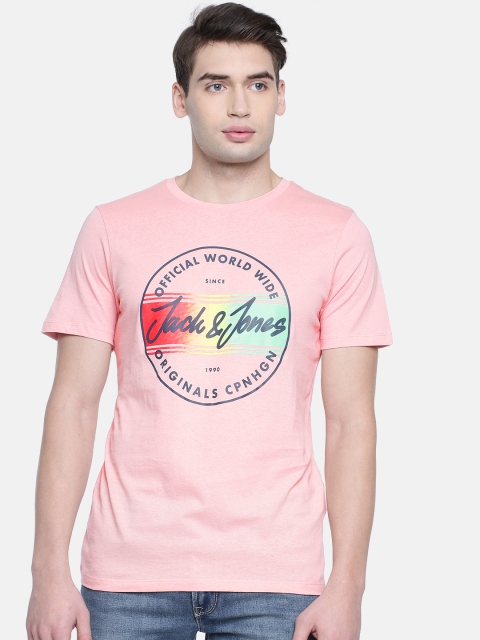 

Jack & Jones Men Peach-Coloured Printed Round Neck T-shirt