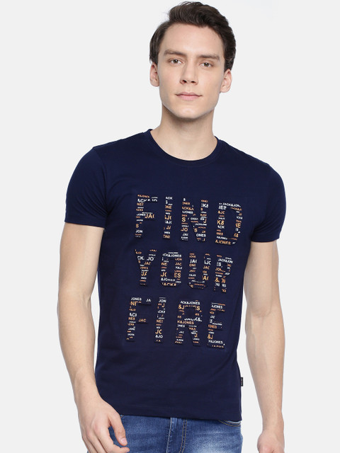 

Jack & Jones Men Navy Blue Printed Round Neck T-shirt