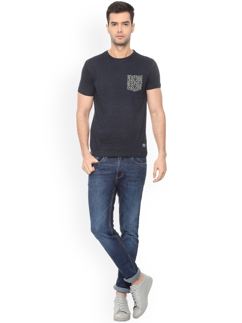 

People Men Navy Blue Printed Round Neck T-shirt