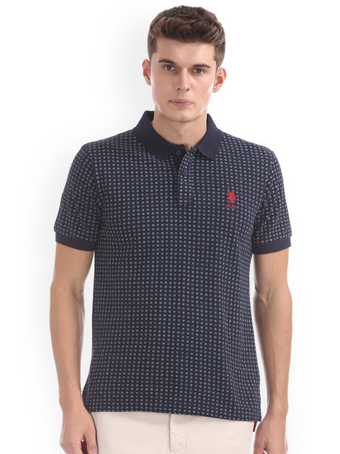 

U.S. Polo Assn. Men Navy Blue Printed Polo Collar T-shirt