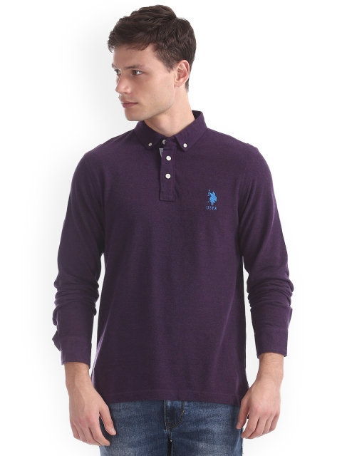 

U.S. Polo Assn. Men Purple Solid Polo Collar T-shirt