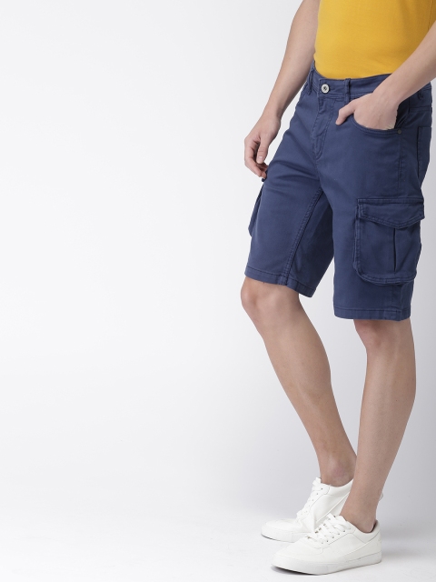 

Mast & Harbour Men Blue Solid Regular Fit Cargo Shorts