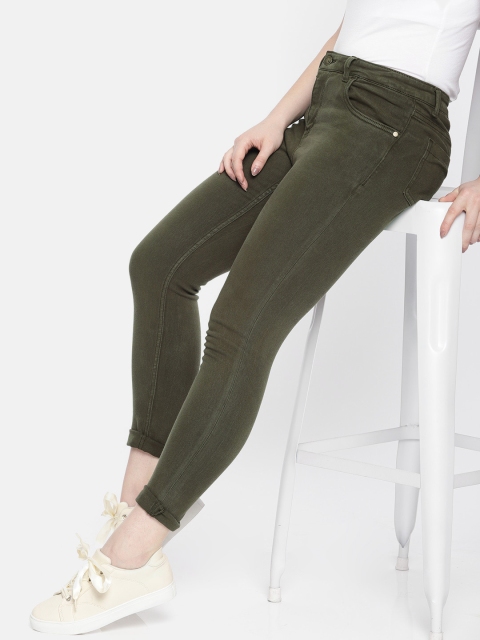 

Mast & Harbour Women Olive Green Skinny Fit Mid-Rise Clean Look Stretchable Cropped Jeans