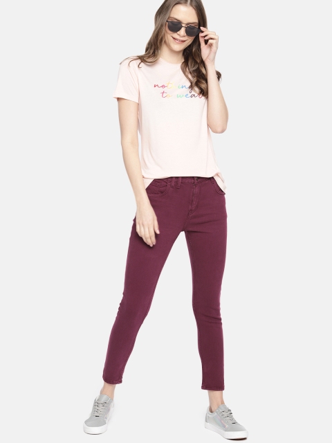 

Mast & Harbour Women Burgundy Skinny Fit Mid-Rise Clean Look Stretchable Jeans