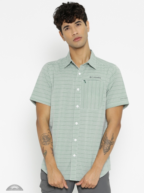 

Columbia Men Green & White Striped Twisted Creek II Short Sleeve Shirt