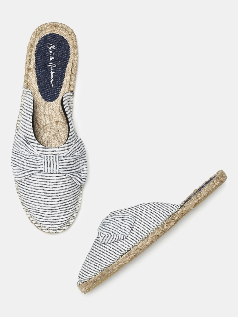 

Mast & Harbour Women White Striped Canvas Mules