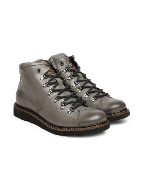 

Superdry Men Grey Solid Leather Mid-Top Flat Boots