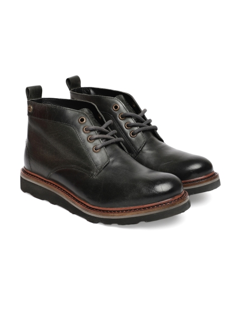 

Superdry Men Black Solid Leather Mid-Top Flat Boots