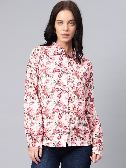 

NUSH Women Pink Regular Fit Printed Casual Shirt