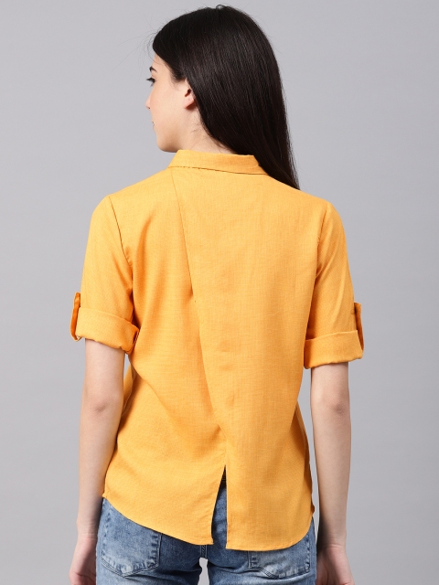 

NUSH Women Yellow Solid Styled Back Shirt Style Top