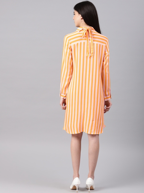 

NUSH Women Mustard Yellow & White Striped Shirt Dress